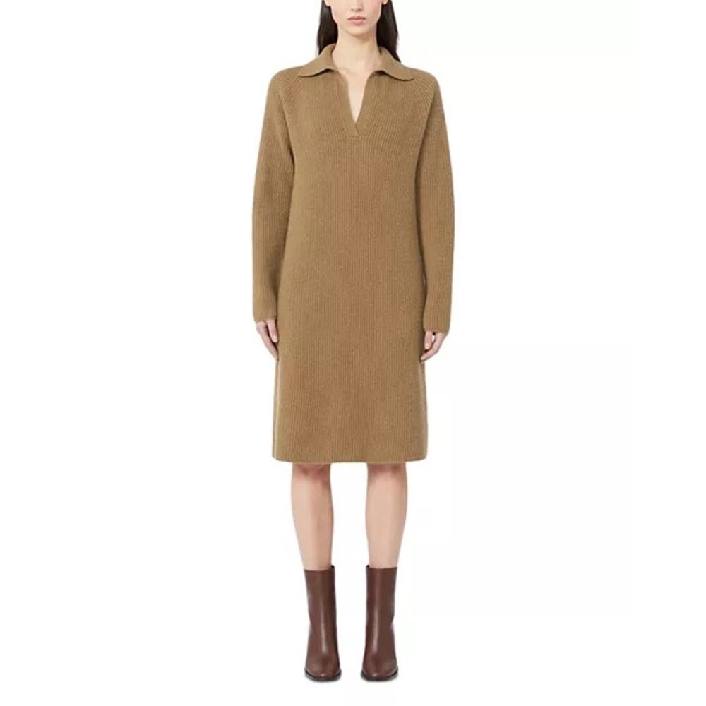 NWT Max Mara Studio Mana Knitted Dress Long Sleeve Camel sz S Old Money Luxury